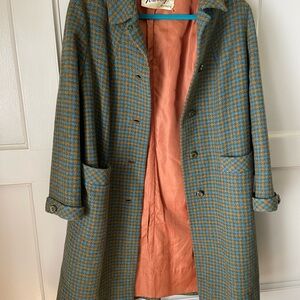 Vintage Townley Muse Houndstooth Coat in Blue and Tan